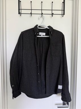ANIÁN Modern Melton Recycled Wool Overshirt Charcoal S Made in Canada